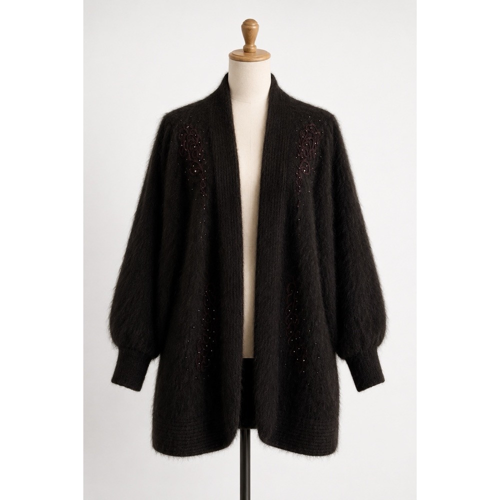 Lee Sands Women's One Size Vintage Brown 80's Rabbit Angora Long Sleeve Jacket
